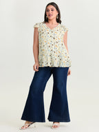 Floral Print Ruffled Detail Lace Blouse