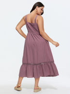 Cotton Textured Bodice Lace Trim Flowy Maxi Dress