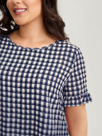 Gingham Print Button Back Blouse