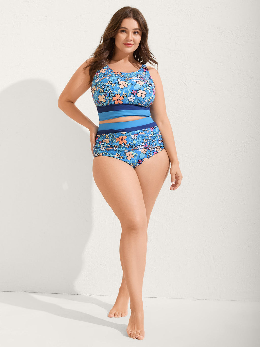 Floral Print Color Contrast Bikini Top