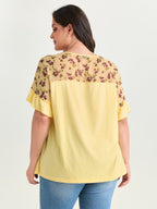 Sheer Floral Print Contrast Knit Top