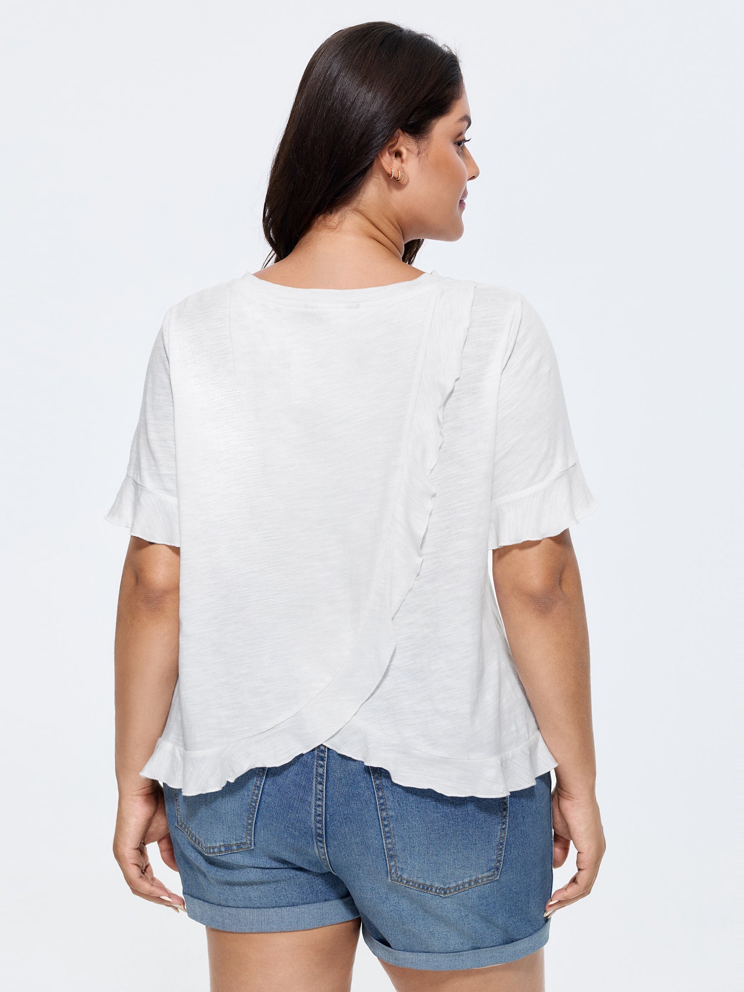 Cotton Overlap Back Ruffled T-Shirt