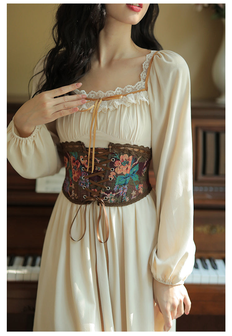 Royalcore Painting Boned Corset + Lace Neck Dress