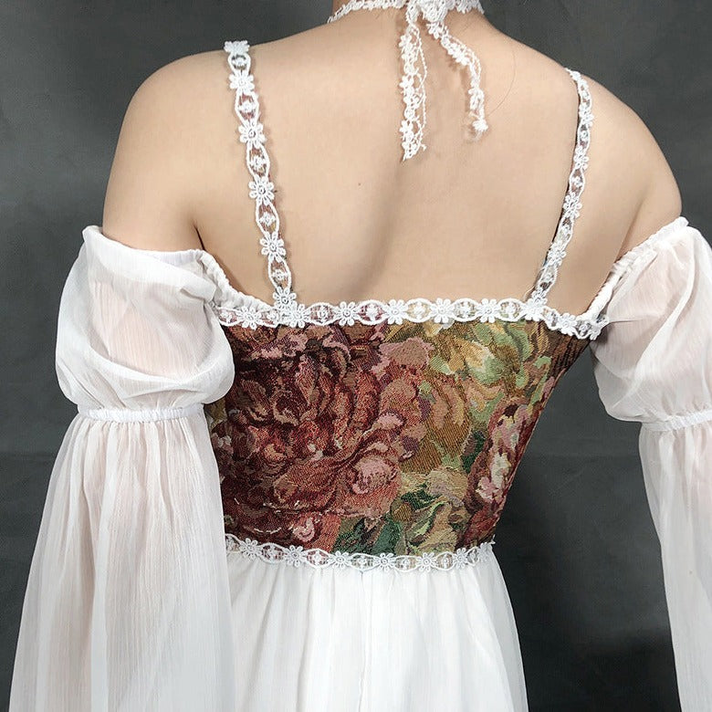 Retro Style Jacquard Boned Lace Up Vest