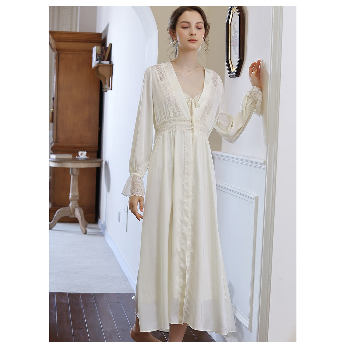 Vintage Satin Lace 2pcs Nightgown Set
