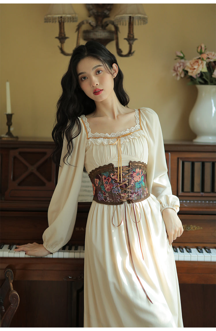 Royalcore Painting Boned Corset + Lace Neck Dress