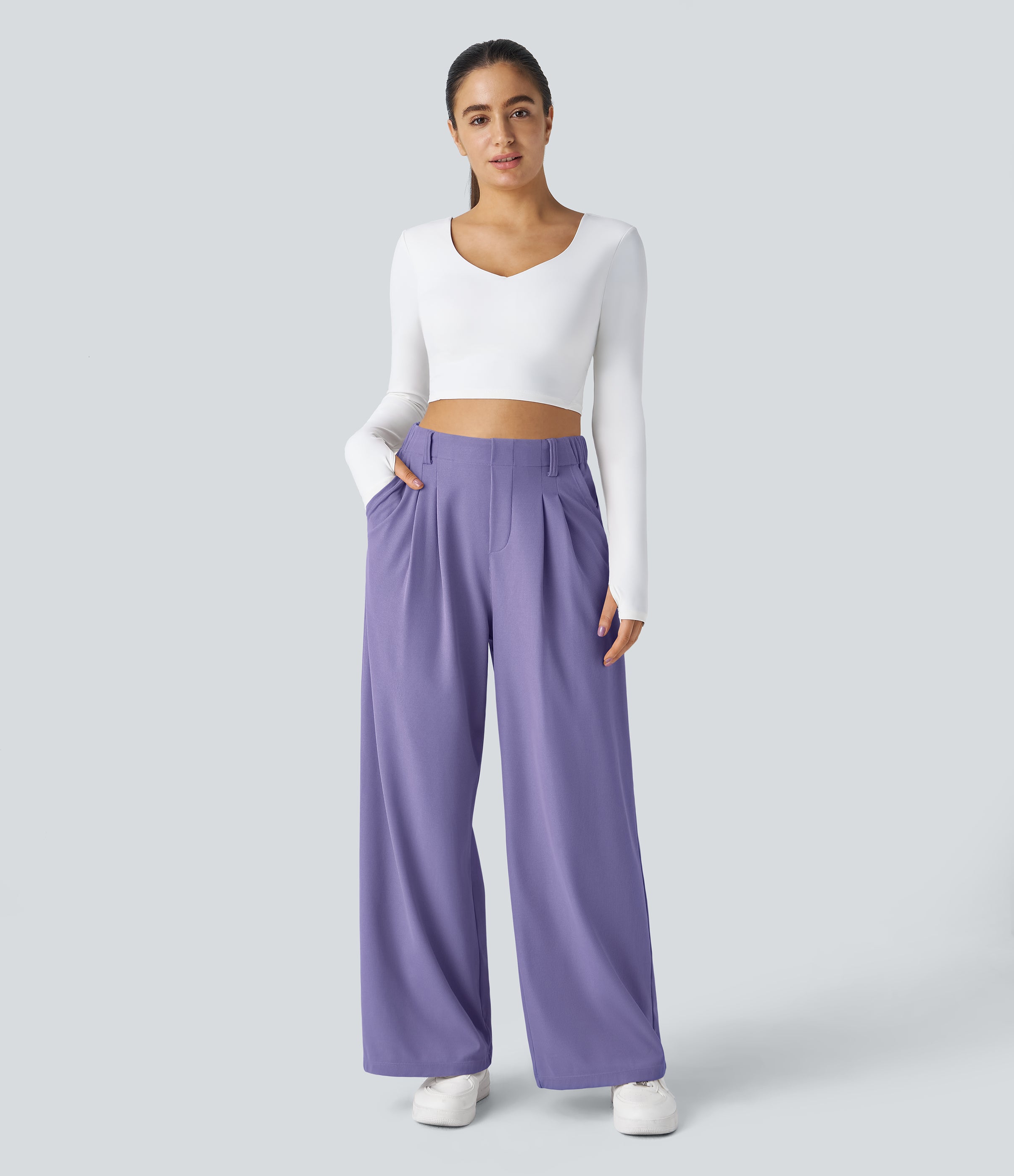 FlexTM High Waisted Side Pocket Wide Leg Waffle Work Pants