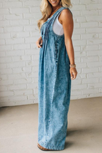 Ladies' Shoulder Strap Hollow Splicing Pleated Casual Jumpsuit