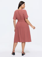 Knotted Shoulder Detail Waist-Tie Midi Dress
