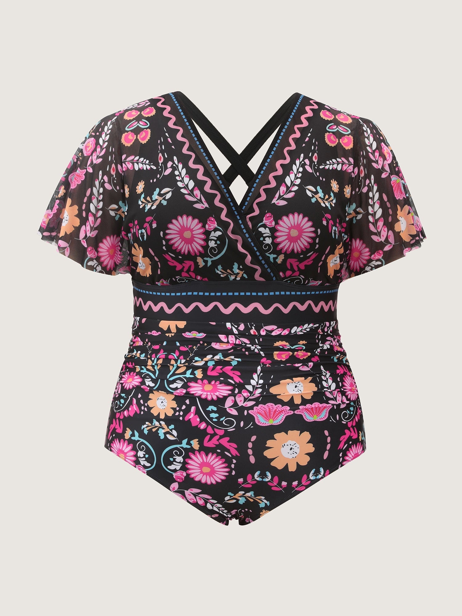 Sarong Two-Piece Tummy-Control One-Piece Swimsuit