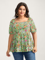 Floral Square Neck Fit and Flare Blouse