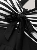 Stripes Patchwork Tie Knot Cross Straps Swim Dress