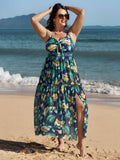 Tropical Print One Piece Swimsuit Sarong Set