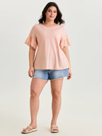 Cotton Lace Sleeve Relaxed-Fit T-Shirt