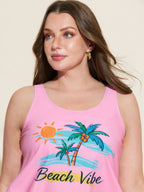 Island Print Drawstring Adjustable Swim Top