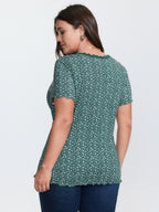 Floral Print Lace Neckline T-Shirt