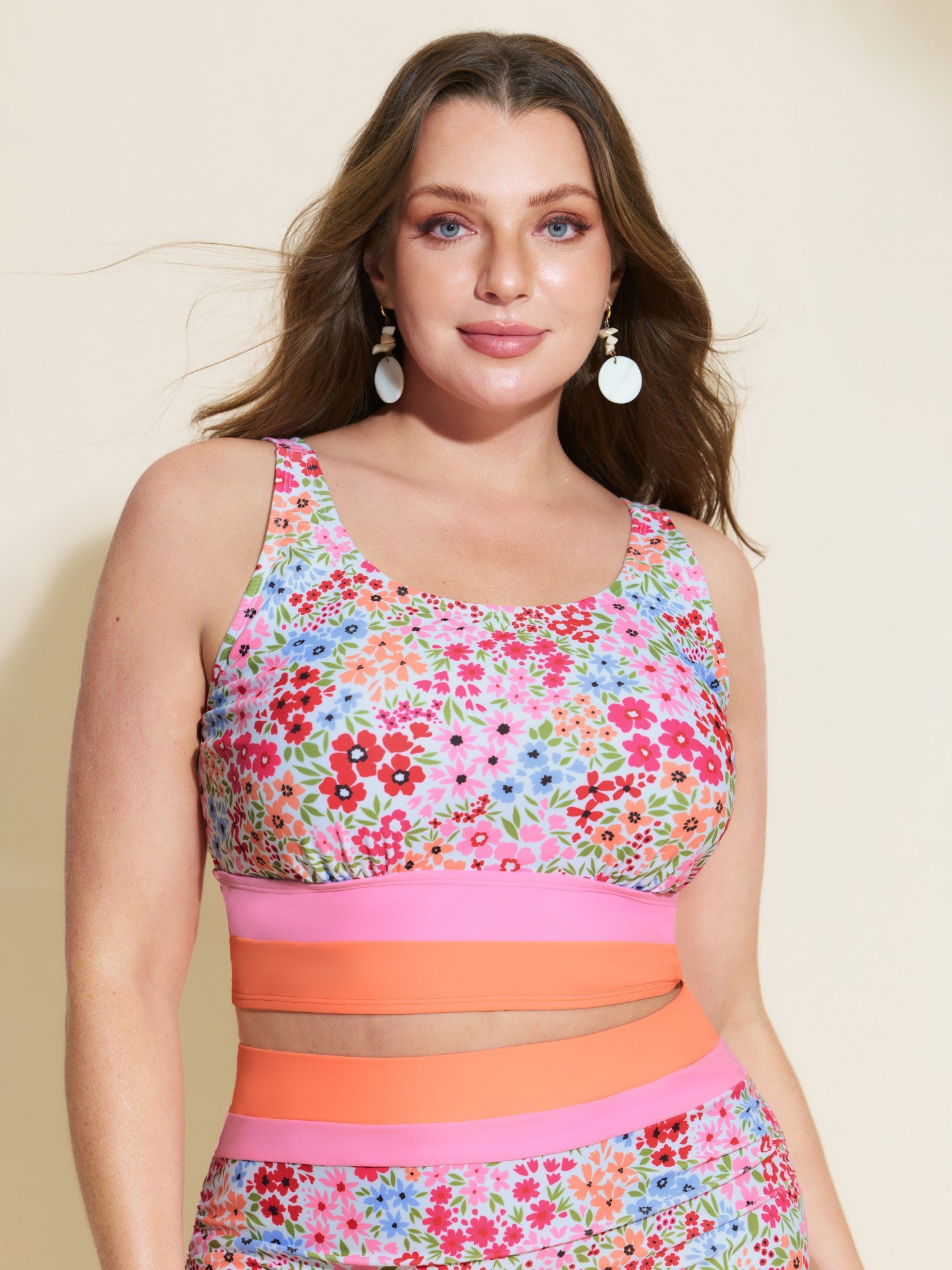 Floral Print Color Contrast Bikini Top