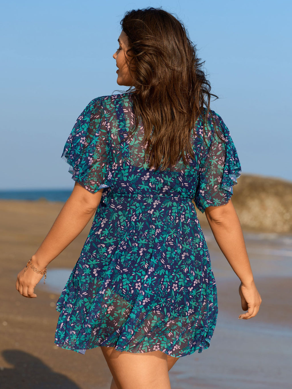 Colorful Sheer Floral Print Swim Dress