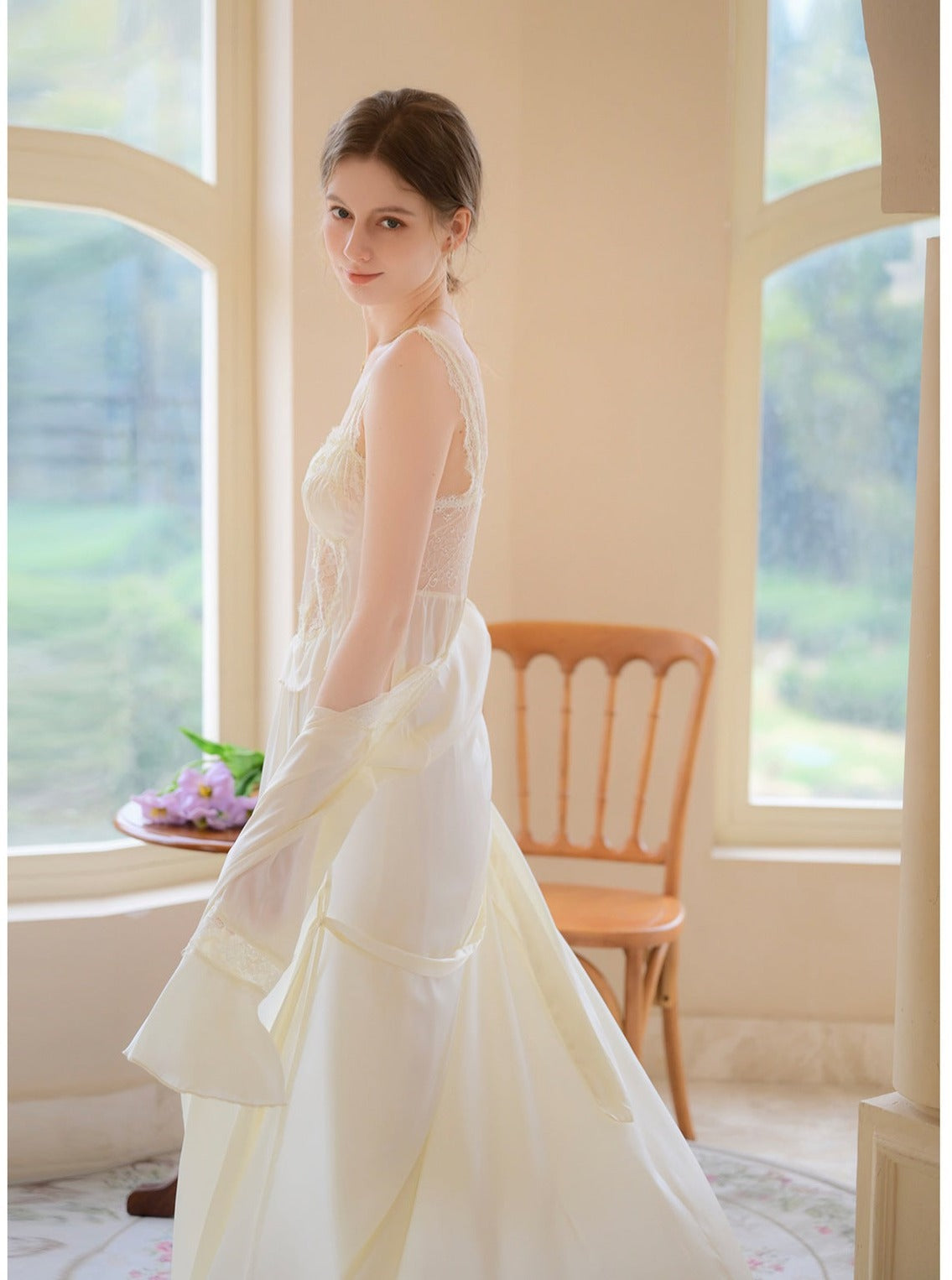 Lace Built In Bra Nightgown 2pcs Set