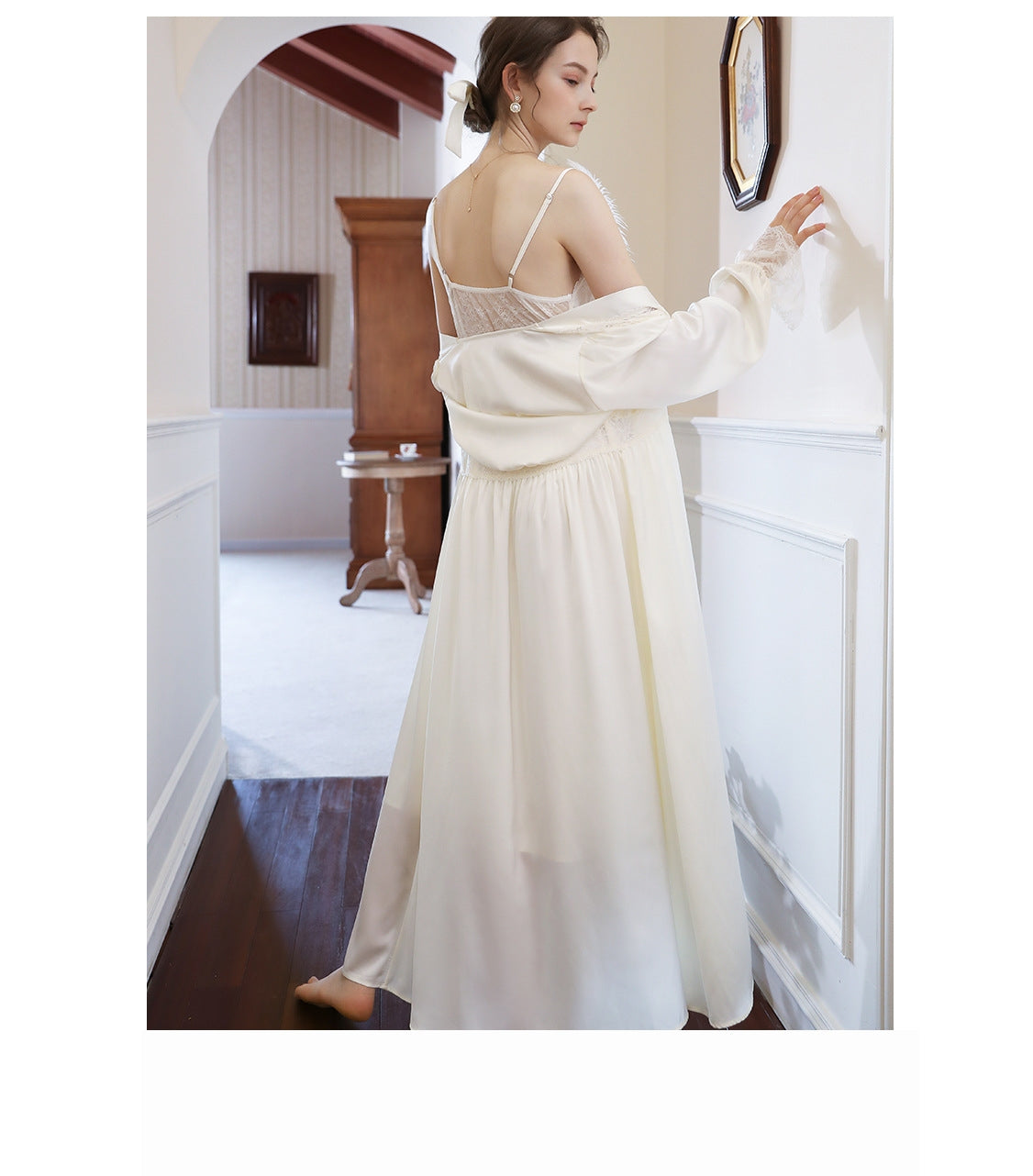 Vintage Satin Lace 2pcs Nightgown Set