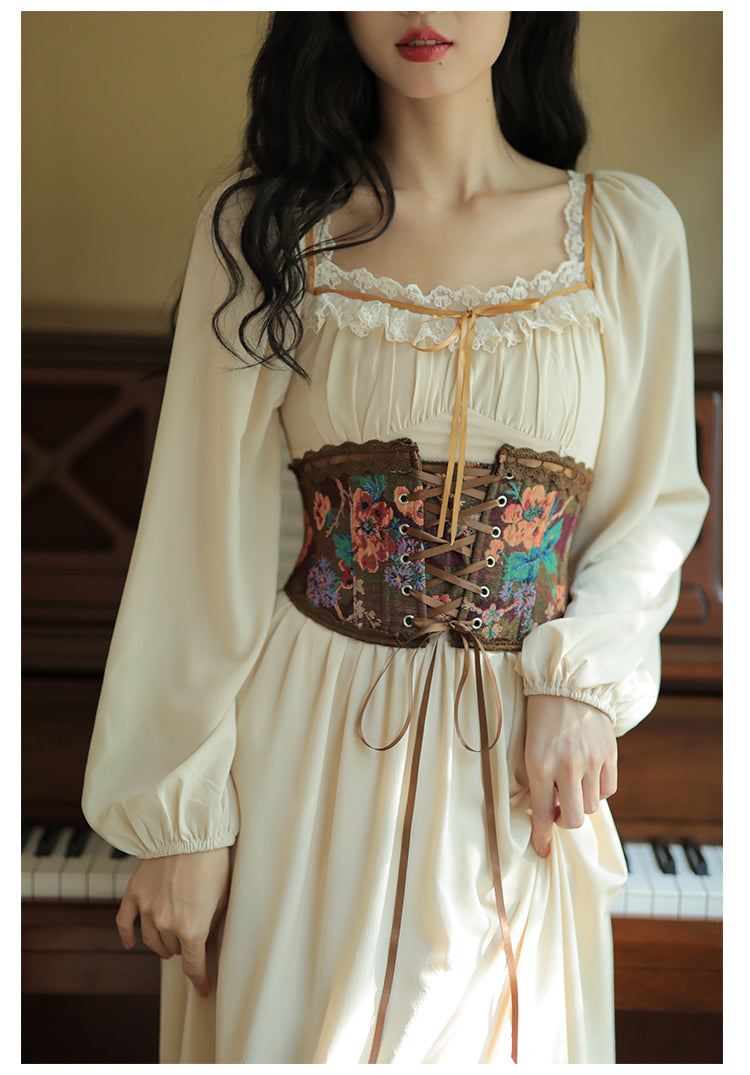 Royalcore Painting Boned Corset + Lace Neck Dress