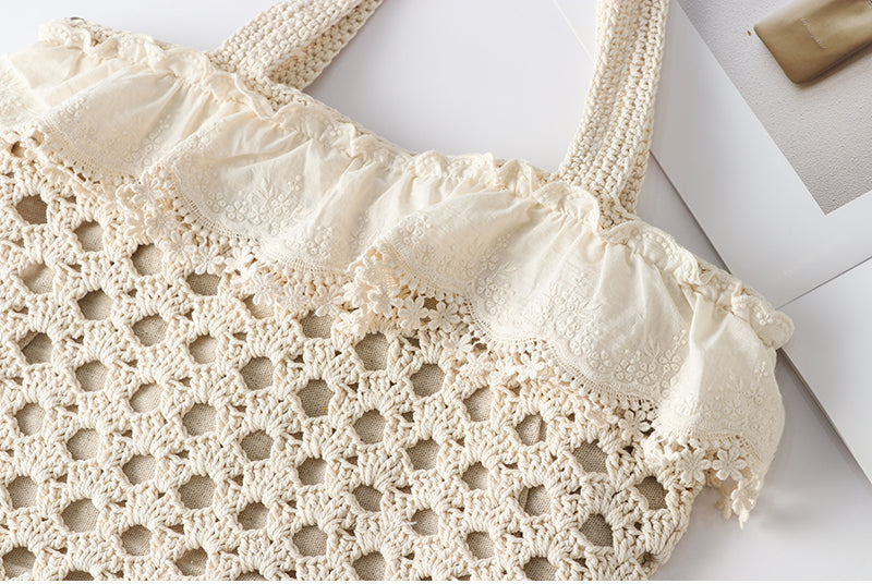 Crocheted Lace Trim Shoulder Bag