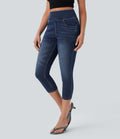 FlexTM High-Waisted Denim Casual Capri Leggings with Pockets