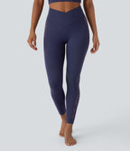 SoftlyZeroTM High Waisted Crossover Contrast Lace Built-in Underwear Yoga Leggings with Pocket-UPF50+