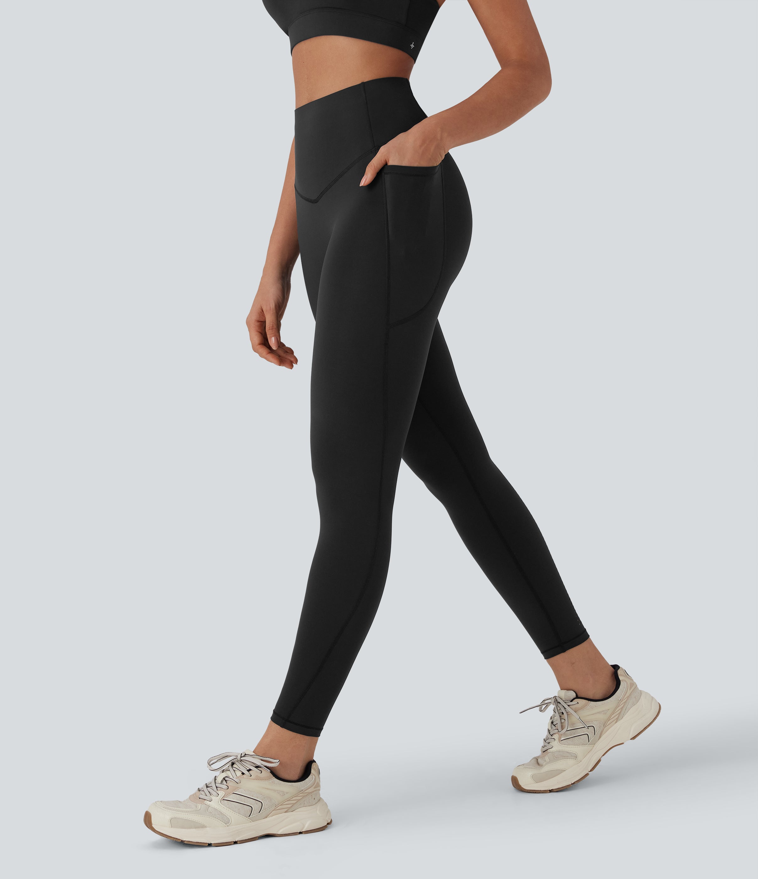 UltraSculptTM Cool Quick Dry SoCinched High Waisted Tummy Control Cut Out Yoga Leggings with Pockets-UPF50+