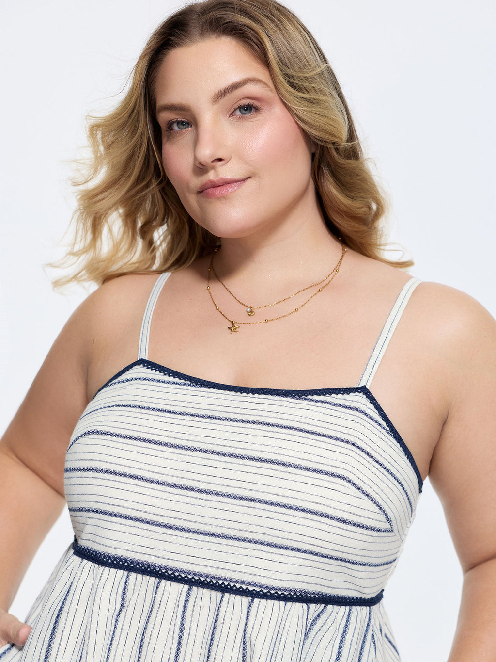 Asymmetrical Striped Print Cami Midi Dress