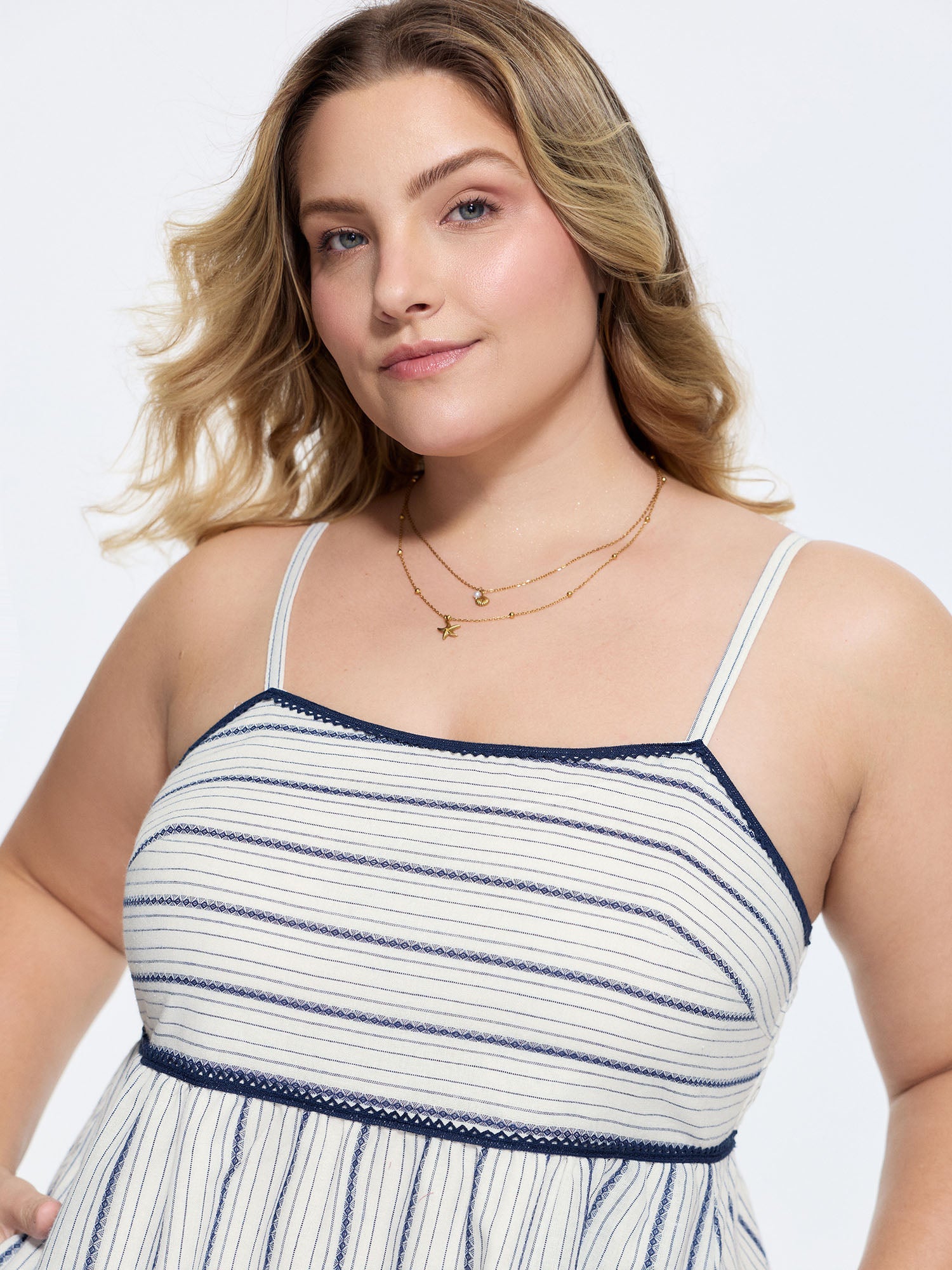 Asymmetrical Striped Print Cami Midi Dress
