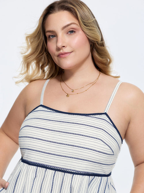 Asymmetrical Striped Print Cami Midi Dress