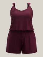 Plain Pockets Adjustable One-Piece Swimsuit