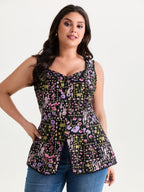 Floral Print Lace Trim Tank Top