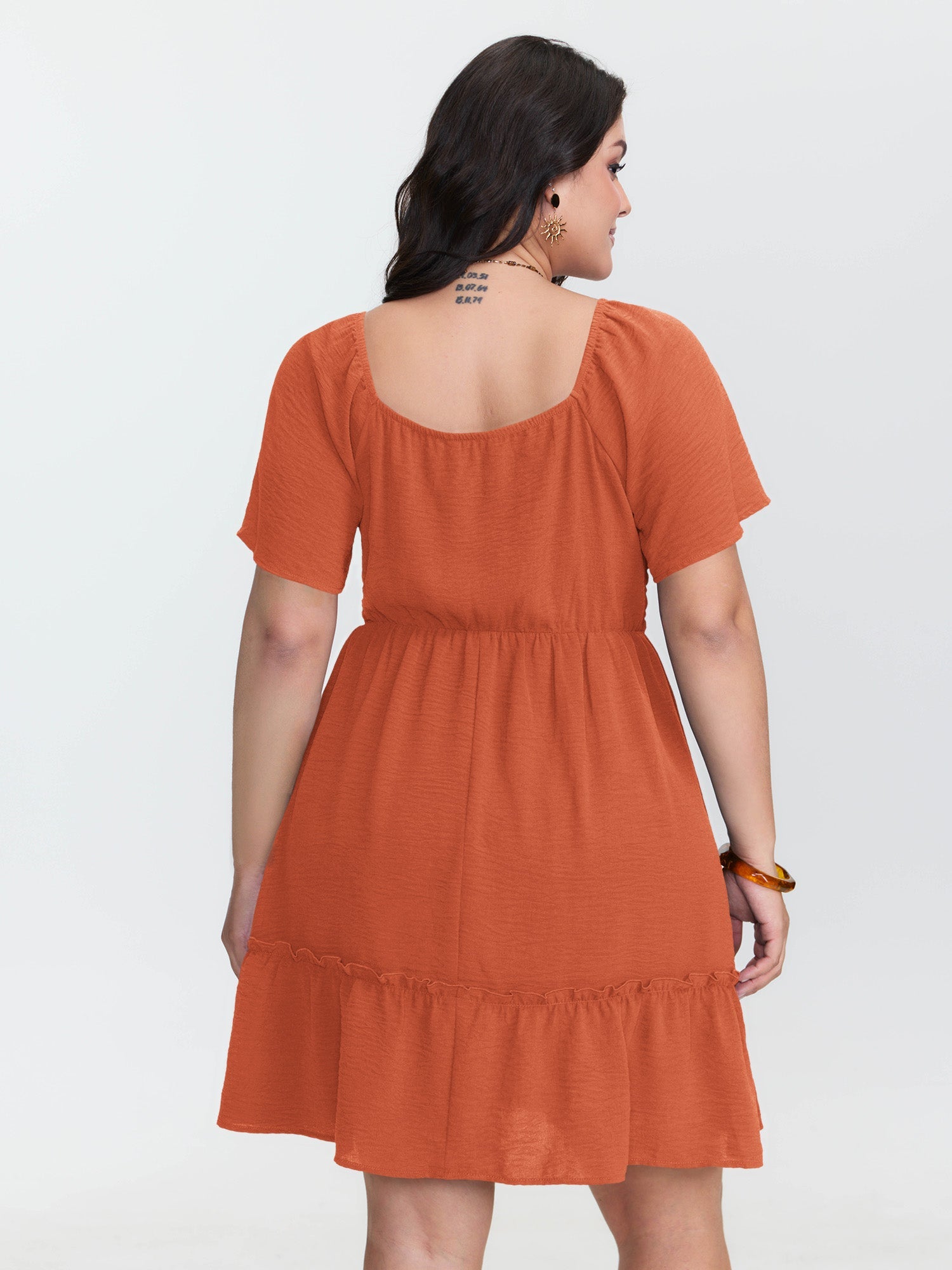 Shirred Bodice Ruffle Hem Flowy Mini Dress