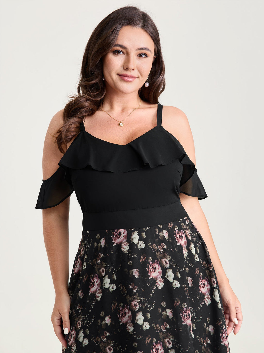 Floral Print Off-Shoulder Ruffled Midi Dress