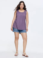 Heather Plicated Detail Square Neck Tank Top