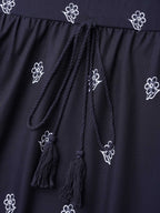 Floral Waist-Tie Notched Collar Midi Dress