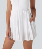 BreezefulTM Half Zipper Sleeveless 2-in-1 Pleated Hem Mini Quick Dry Tennis Active Dress with Pockets-Easy Peezy