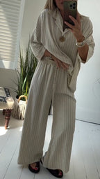 Ladies' Collar Striped Loose Casual Suit