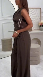 Women's V-neck Hanging Neck Top+pants Casual Suit