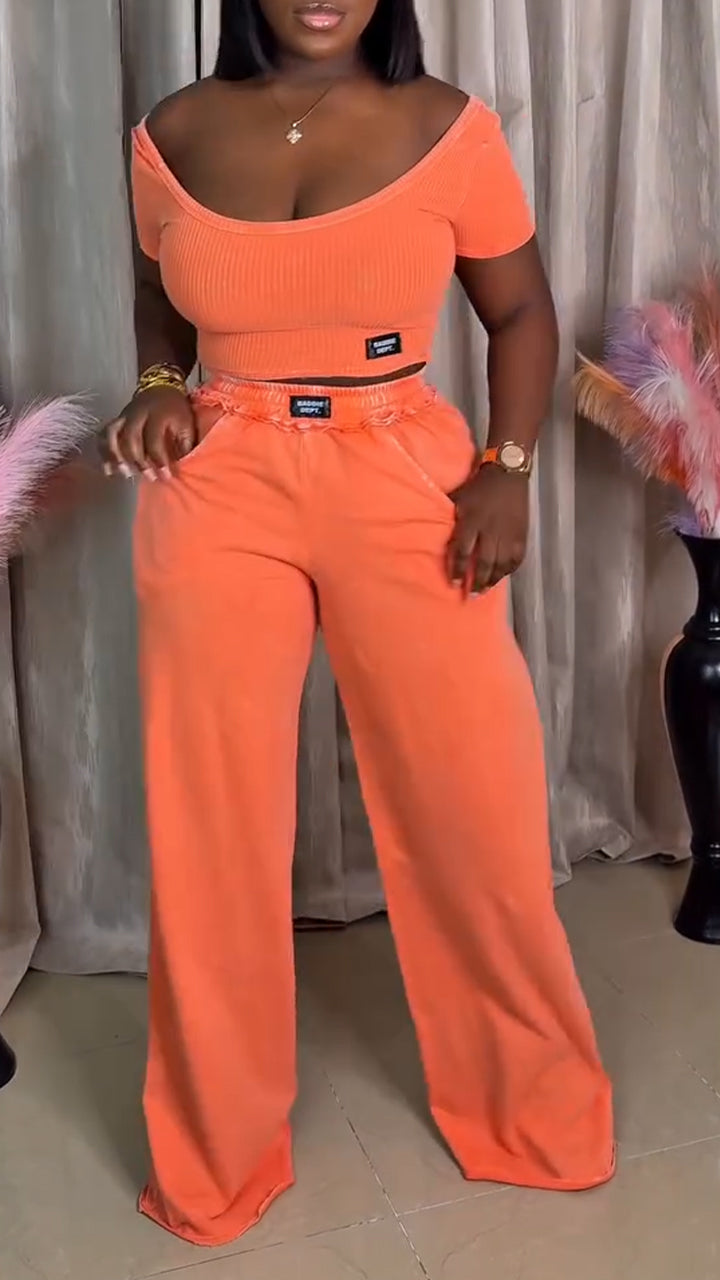 Ladies' Large U-neck Top + Pants Casual Suit