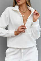 Ladies Collar Zipper Top+ Pants Casual Set