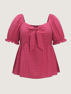 Gingham Print Bow Tie Front Blouse