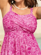 Paisley Print Twist Front Swim Dress