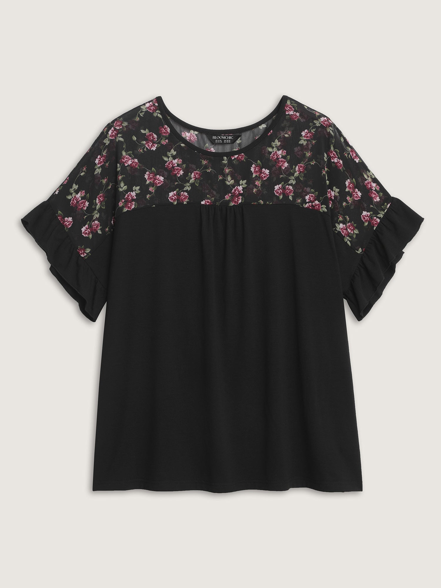 Sheer Floral Print Contrast Knit Top
