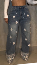 Womens Printed Wash Water Spliced casual Jeans