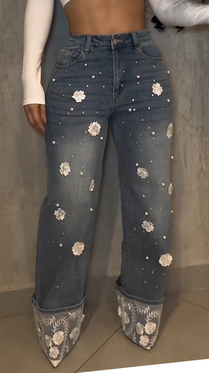 Womens Printed Wash Water Spliced casual Jeans