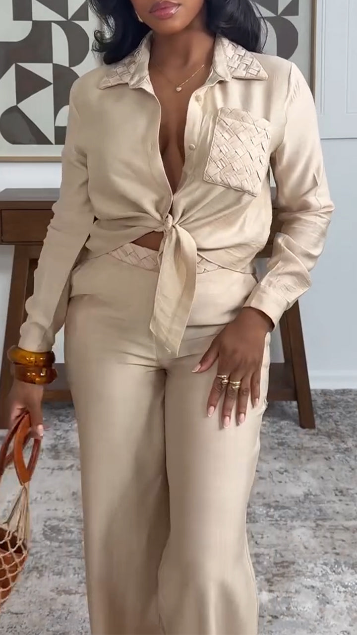 Women Collar Shirt+ Pants Casual Suit