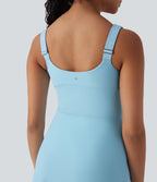 SoftlyZeroTM Plush Push-Up Molded Cups Zipper 2-in-1 Yoga Active Dress with Pockets-Easy Peezy-D/DD/DDD/F
